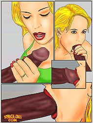 Sexy blonde starring her pussy and enormous tits with well-hung black guy in the interracial cartoon!